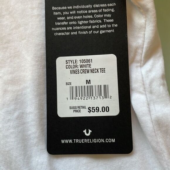 True Religion NWT white vines crew neck t-shirt large - Picture 3 of 6
